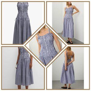 JASON WU Women's Ruched check Gingham Midi Dress Size 6 In Navy